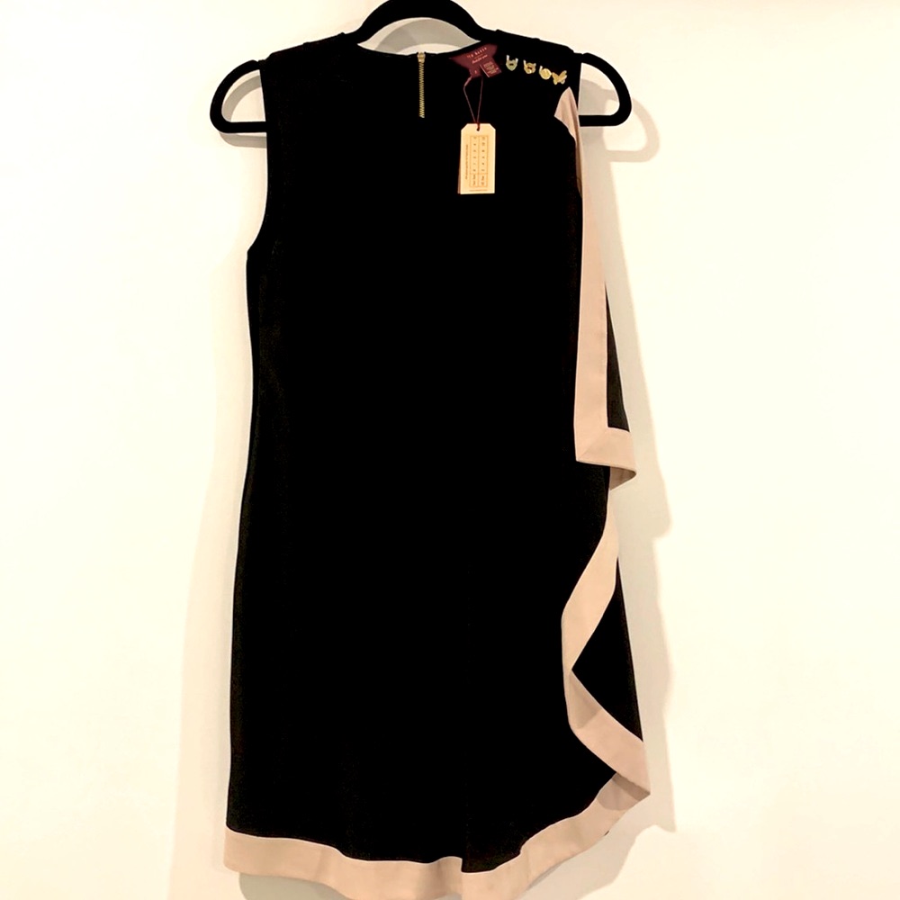 Nwt Ted Baker Mini Dress Size 2 (Us Size 6) Black & Pink Back Zip